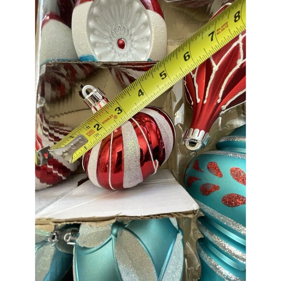 Martha Stewart Living Jumbo 8pc Ornament Set Blue Red Silver Glitter Christmas - Picture 13 of 14